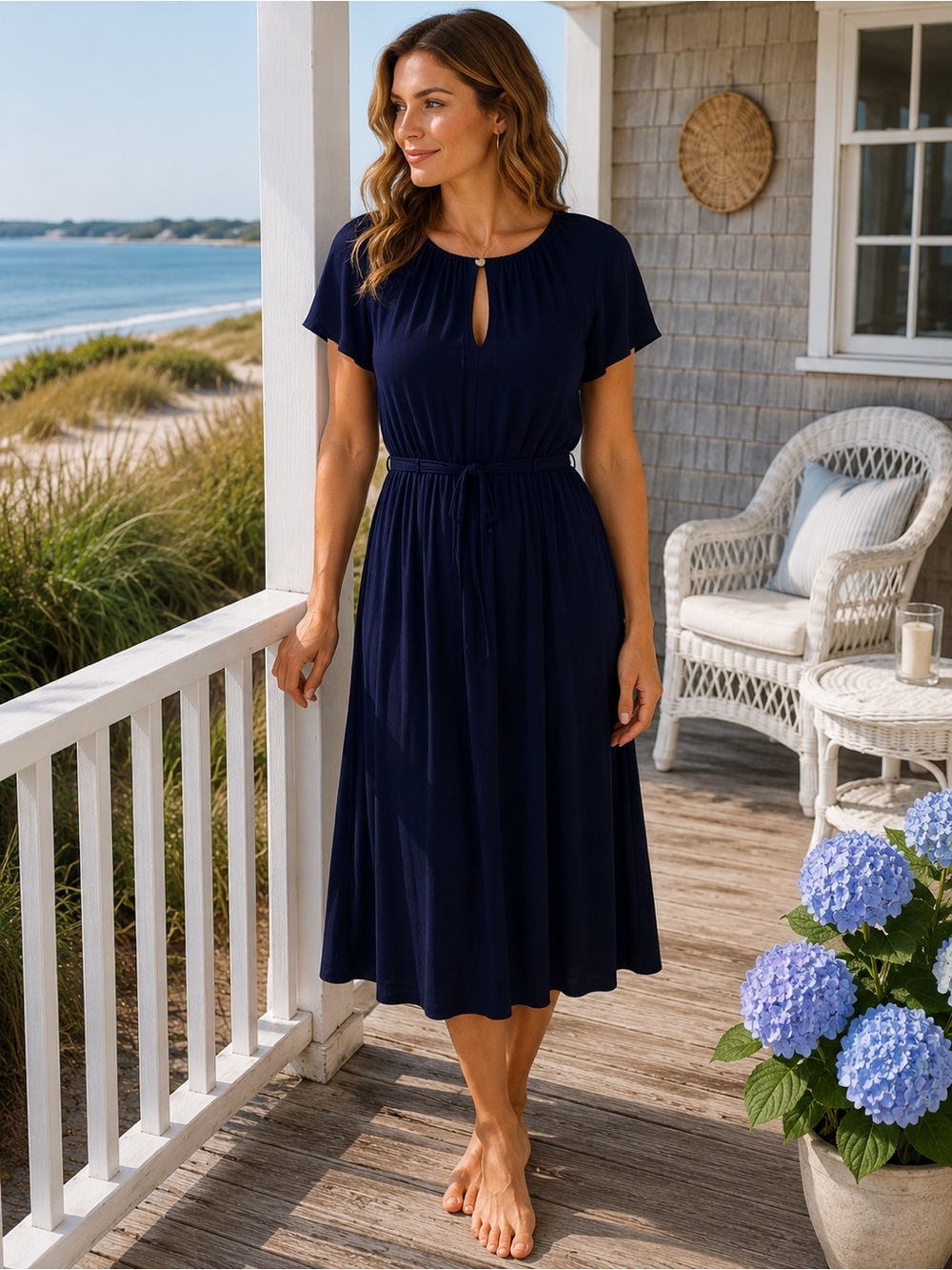 NWT Jessica Howard 14W Navy Flutter Sleeve Keyhole Midi Dress Plus Size